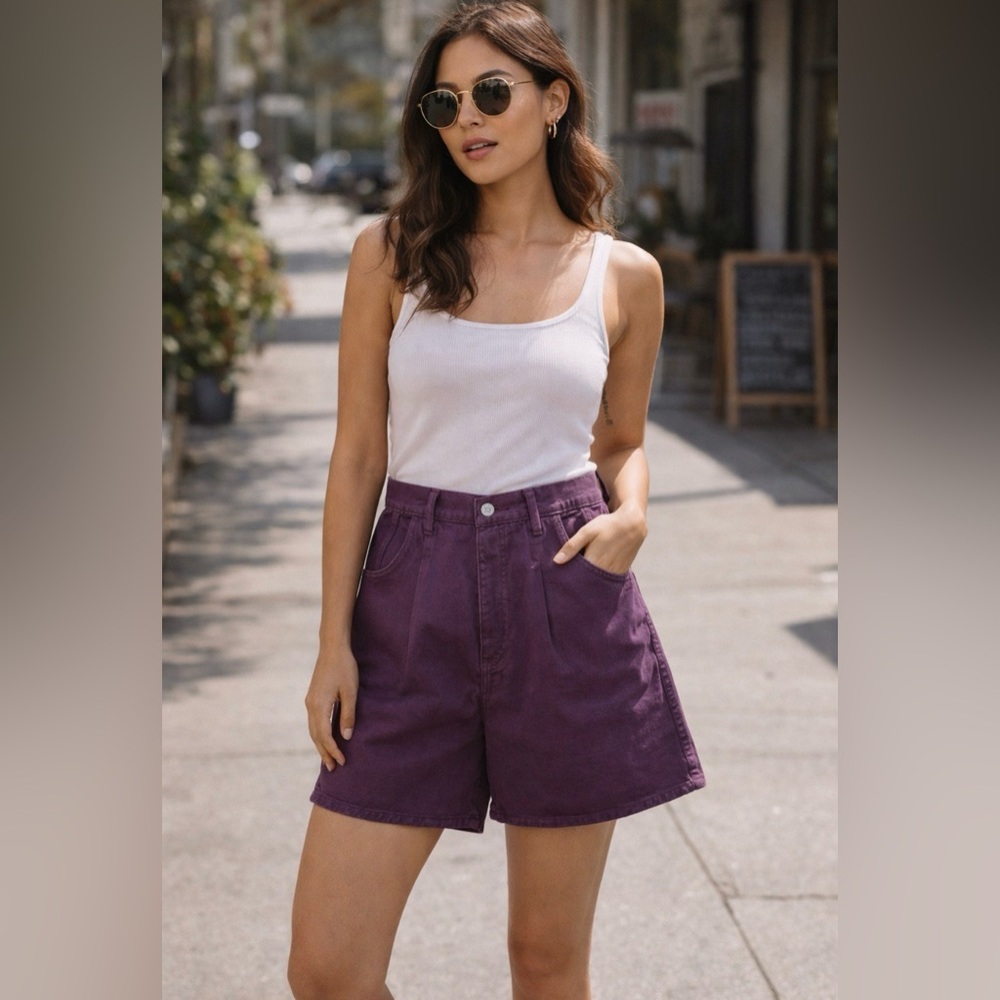 Anchor Blue Vintage wine Plum Denim Shorts